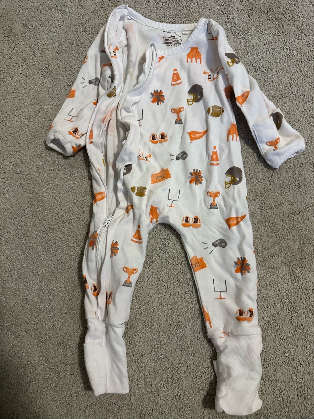 Nola Tawk One-Piece Footie with Orange Sports Print